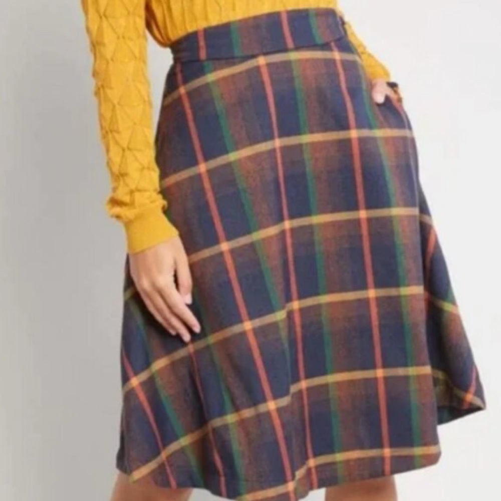 ModCloth Skirt Womens Medium Prim Class Hero A-line Plaid Blue Lined High Waist